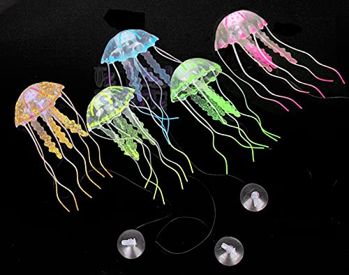 CNZ Glowing Effect Artificial Jellyfish for Aquarium Fish Tank, 5-Piece