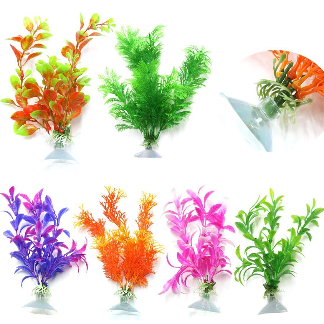 CNZ Aquarium Plastic Plant Decoration, Assorted Color, 6pcs