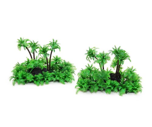 Set of 2 Plastic Palm Tree Plant Underwater Aquarium Ornament