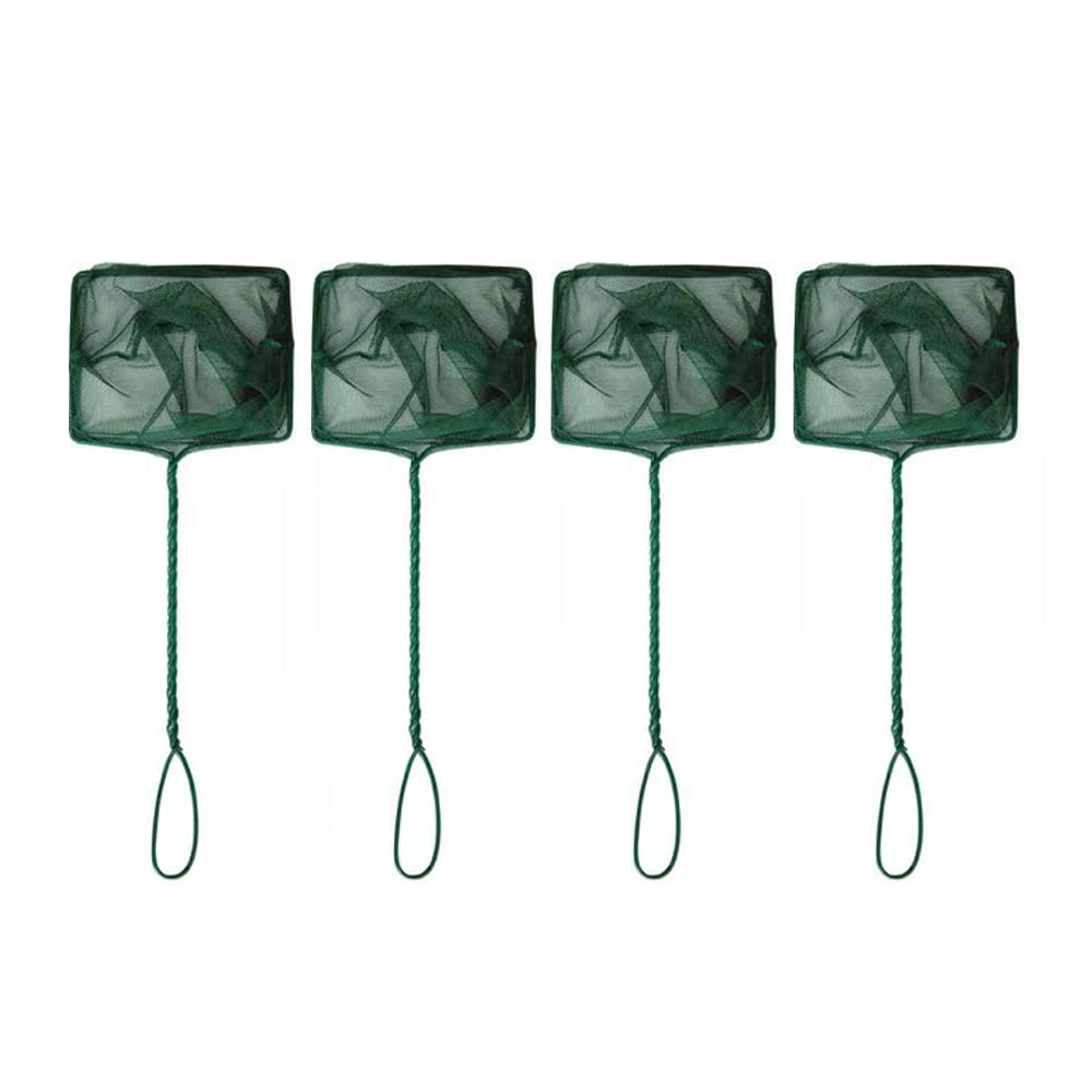 CNZ 5" Green Aquarium Fish Net with Long Handle, 4-pack