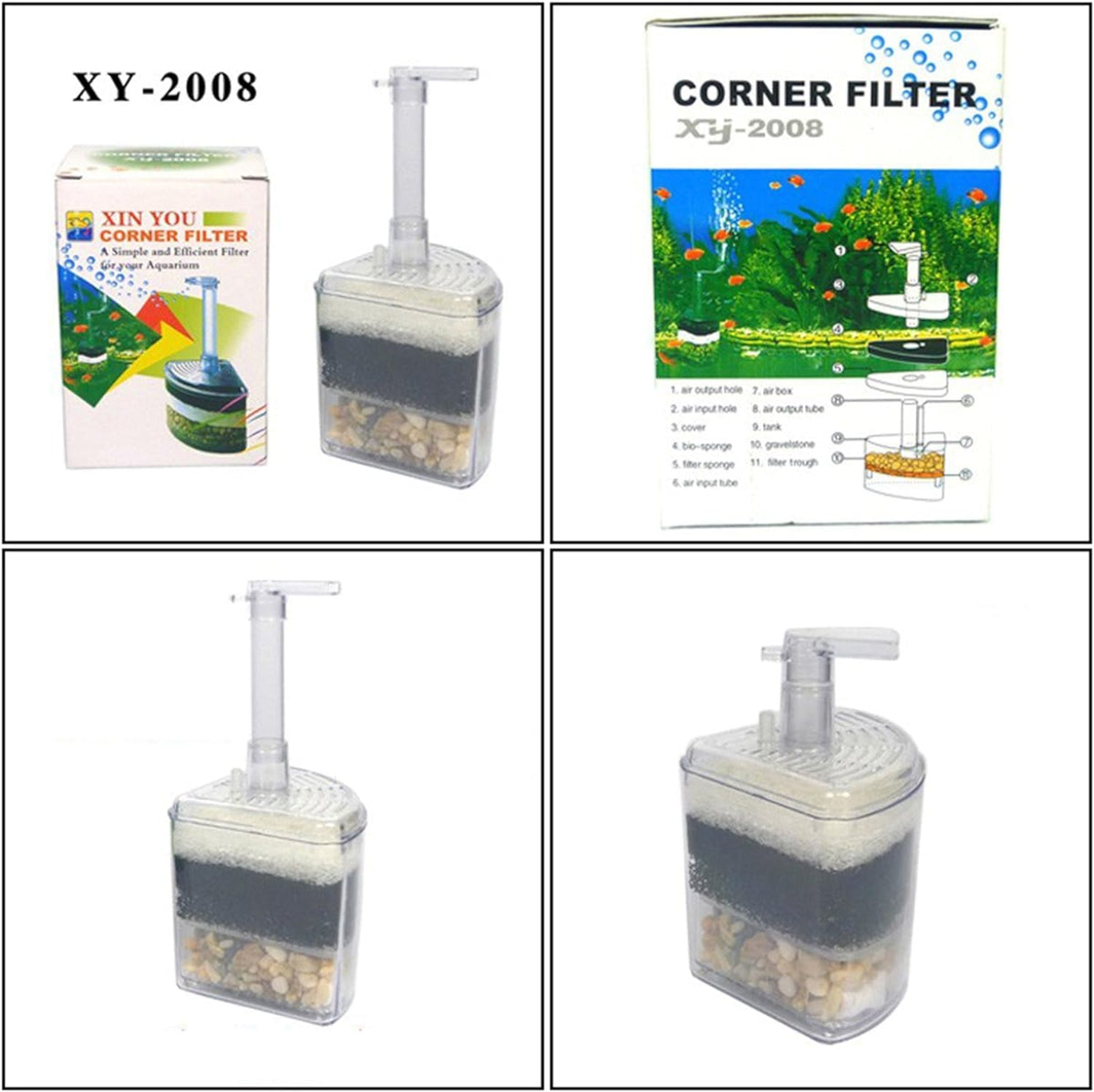 AquaCity XINYOU Corner Sponge Filter Aquarium Fish Tank Internal Air Driven Filter with Media and Ceramic Ring, XY-2008 - ...