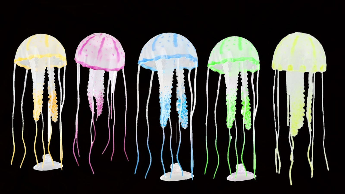 Aquarium Tank Silicone Emulational Jellyfish Ornament Medium Size, Set of 5