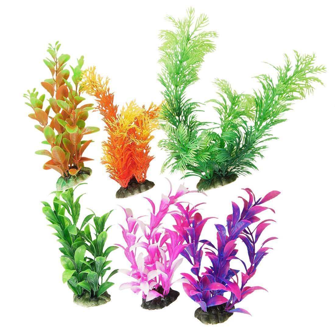 CNZ 6-Pack Artificial Aquarium Plants with ceramic bases
