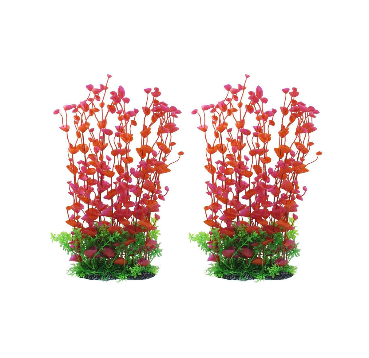 CNZ Aquarium Decor Fish Tank Decoration Ornament Artificial Plastic Plant Green/Red 16-inch, 2-pack