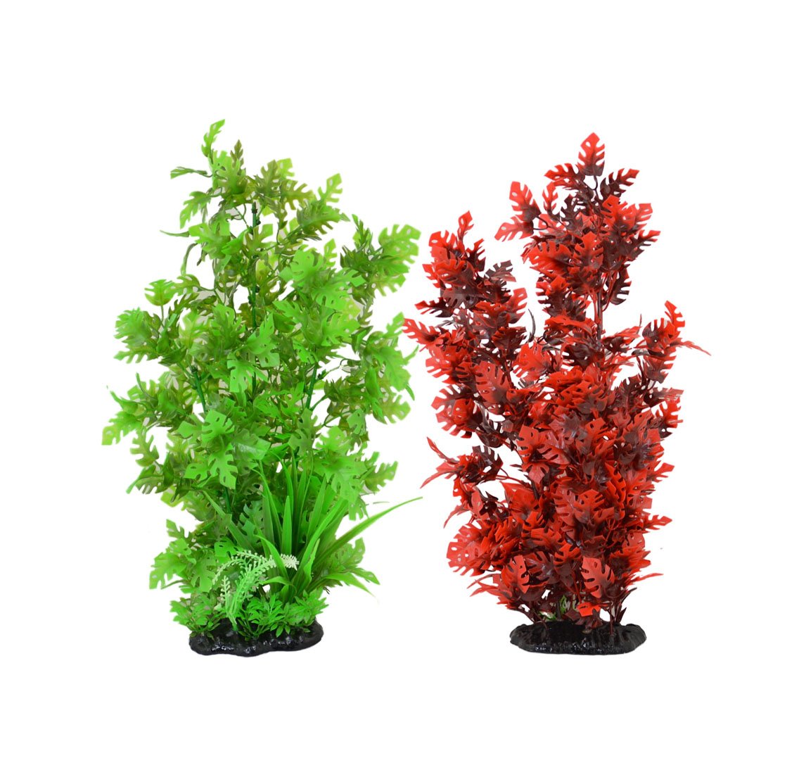 2-Pack Aquarium Decor Fish Tank Decoration Ornament Artificial Plastic Red/Green 15-inch Tall