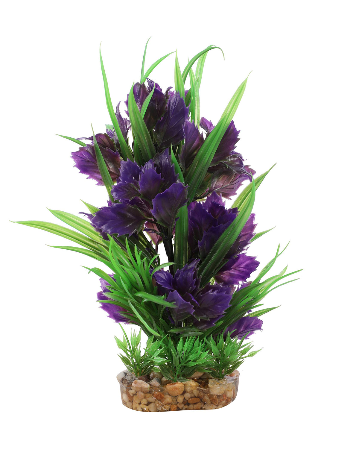 CNZ 3 Pcs Assorted Lifelike Aquarium Plastic Plant Decoration with Gravel Base, 8-inch, Orange, Green, Purple (3pcs8inchGB...