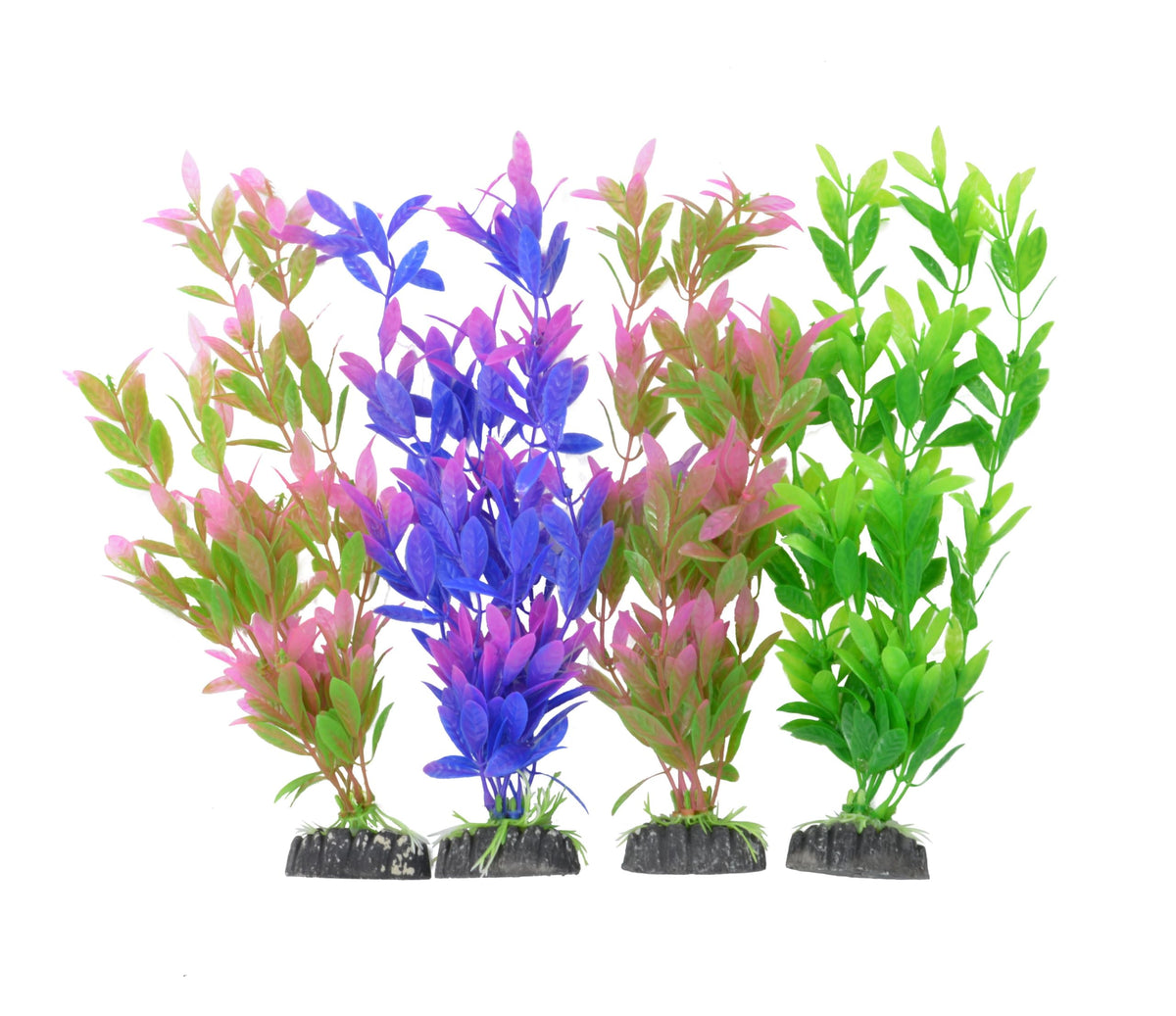 CNZ Aquarium Plastic Plant Decoration w Ceramic Base Medium 12-inch, 4-pack