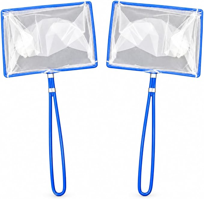 CNZ 12-inch white mesh blue frame aquarium fish nets, 2-pack